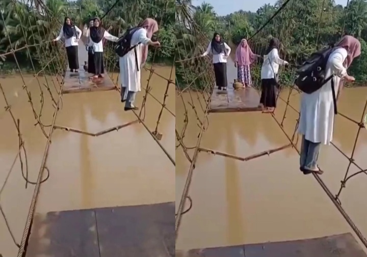 Empat Guru di Jambi Pertaruhkan Nyawa Seberangi Jembatan Rusak Demi Mencerdaskan Anak Bangsa